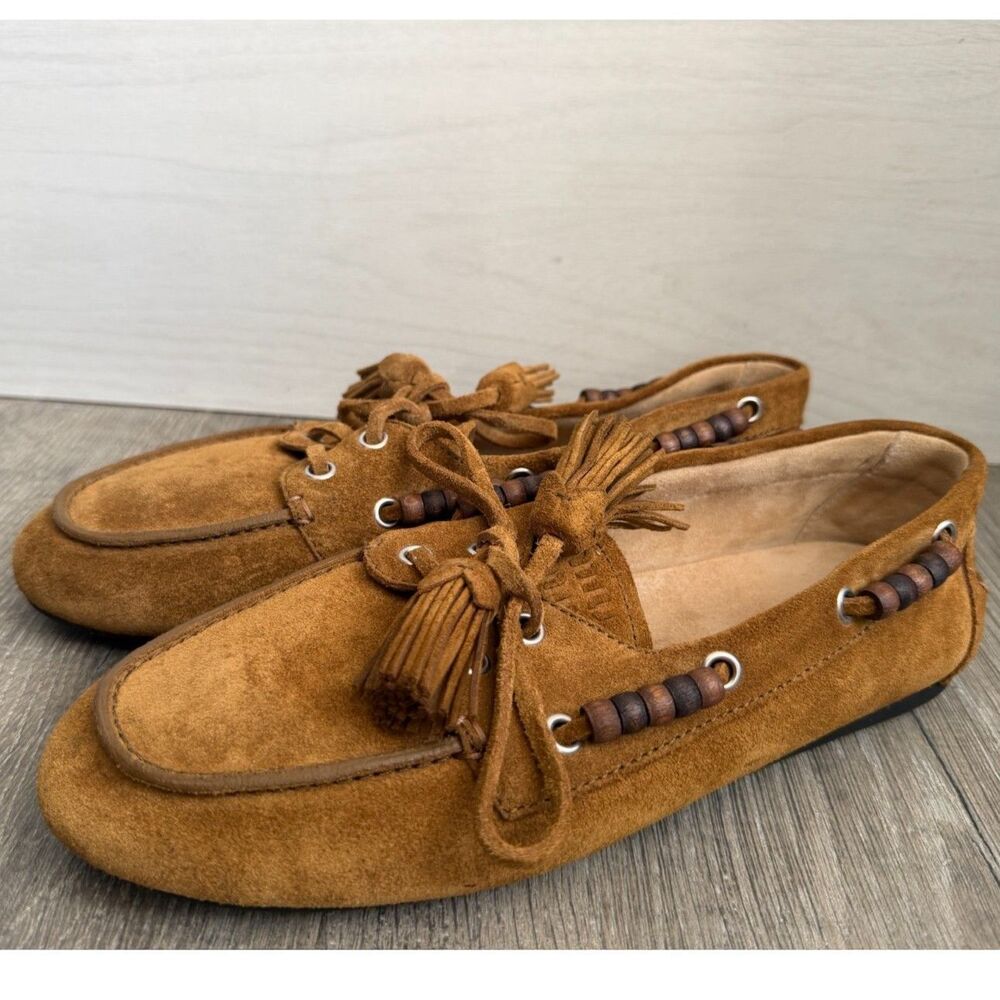 Miu Miu Suede Deck Shoes with Tassels Olive Green Size 39